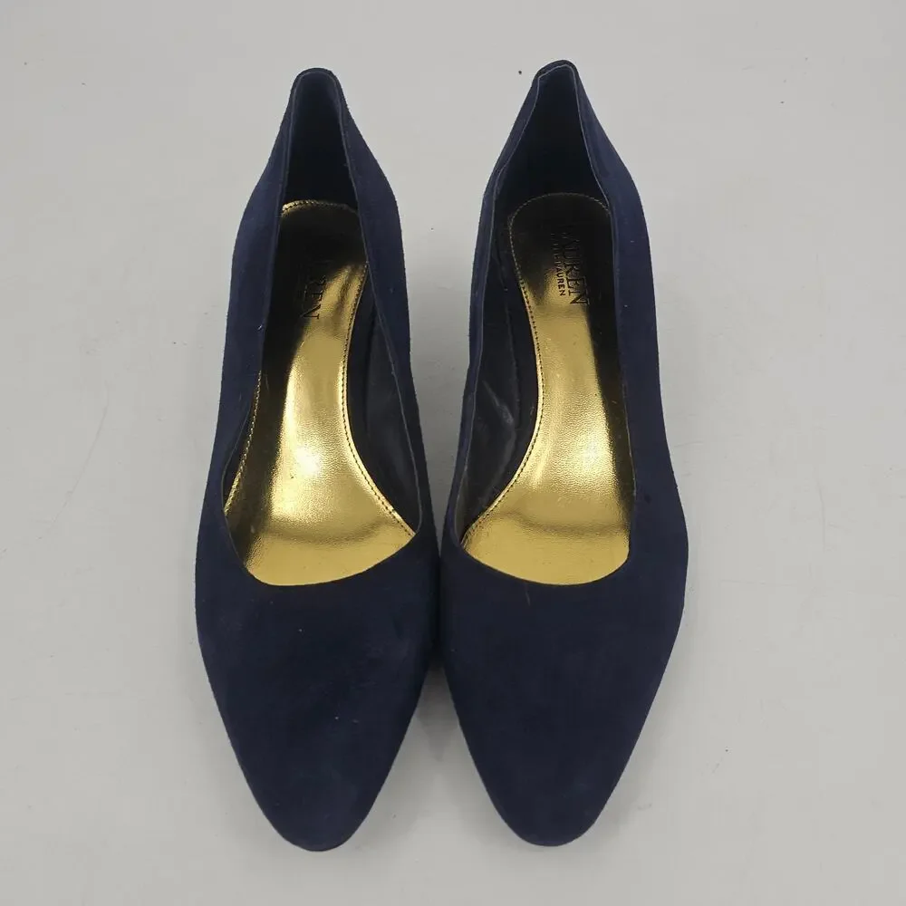 Lauren Ralph Lauren Celia Wedge Pumps Heels Pointed Toe Suede shoe navy blue 10